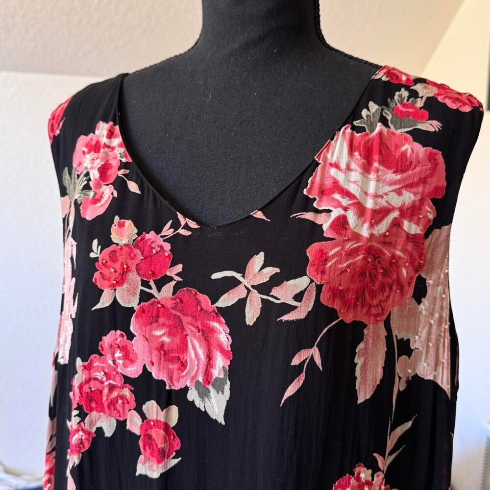 Vintage beaded floral flowy black maxi‎ dress sz 18 resort fairy date night
